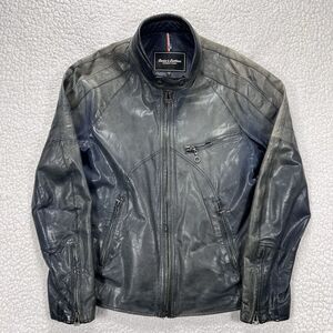 Andrew Marc Goatskin Leather Moto Jacket Men's Small Black‎ Cafe Racer Biker